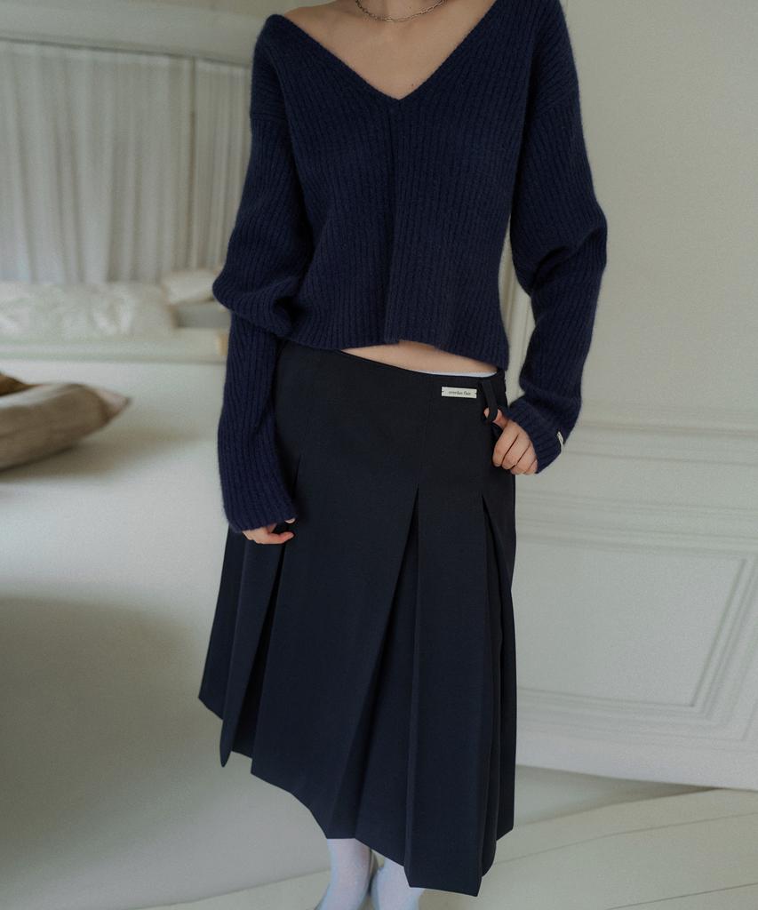 Obeodyupeulleeo Wool Pleated Skirt_Navy