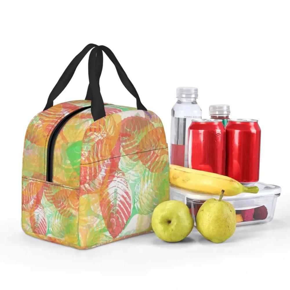 Colorful Leaves Leaf Vein Pattern Insulated Lunch Bag for Women Children Portable Food Boxes Thermal Lunch Box Tote