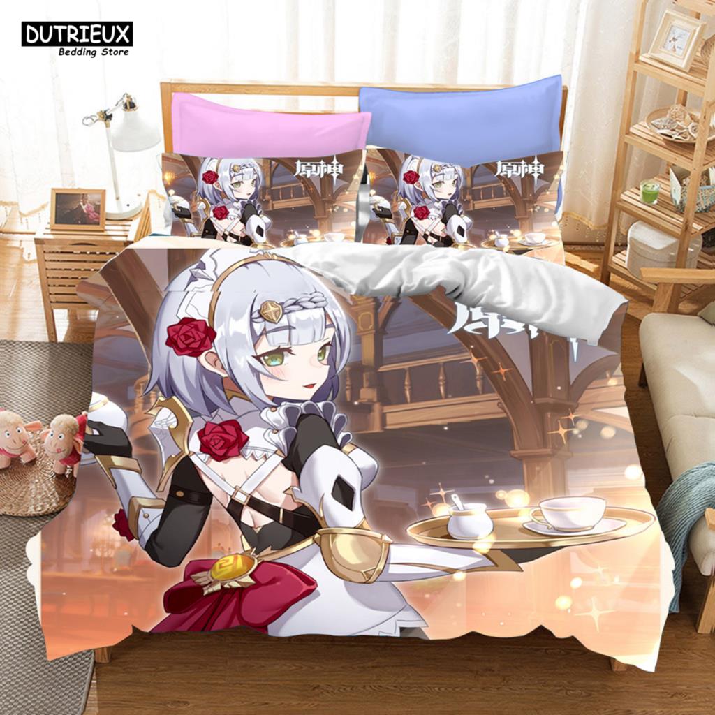 3D Game Genshin Impact Bedding Sets Keqing Xiao Duvet Cover Set 2/3 Pieces Boys Adults Single Full Queen King Size Bed Linen
