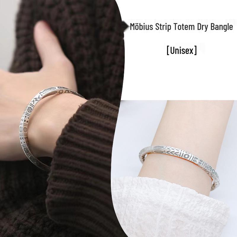 

Moebius Silver-Plated Open Bangle: Unisex Bohemian Style Totem Bracelet