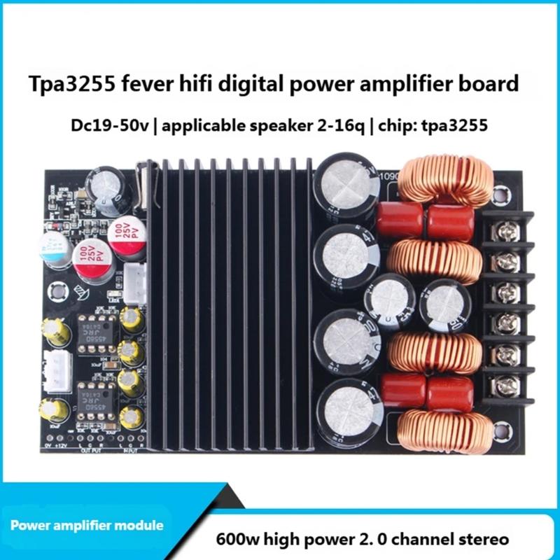 TPA3255 Double Channel Digital Power Amplifier Board 315W+315W 19V-50V Power Stereo Module for Car Vehicle Computer
