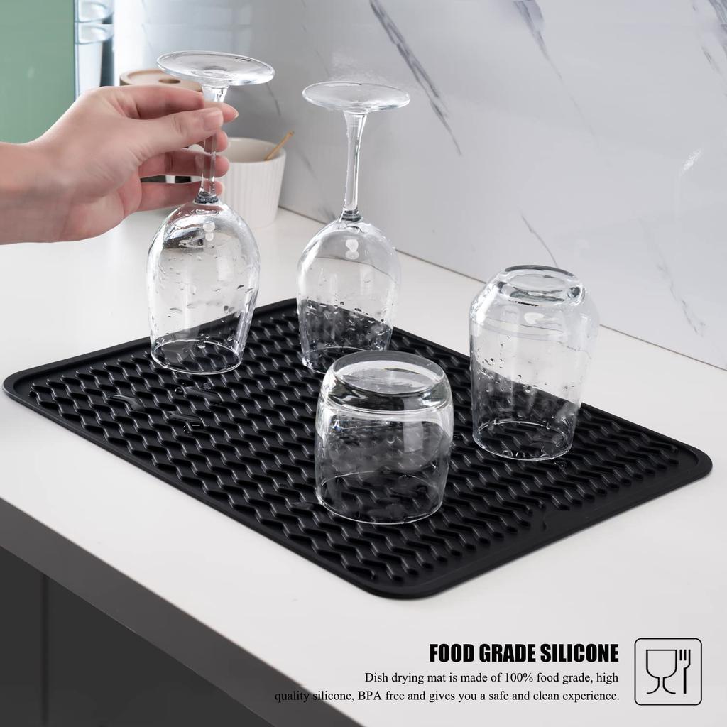 Silicone Dish Drying Mat, Non-Slip Easy Clean Sink Mat Large Heat-resistant Dish Drainer Mat for Kitchen Counter, Sink, Refriger