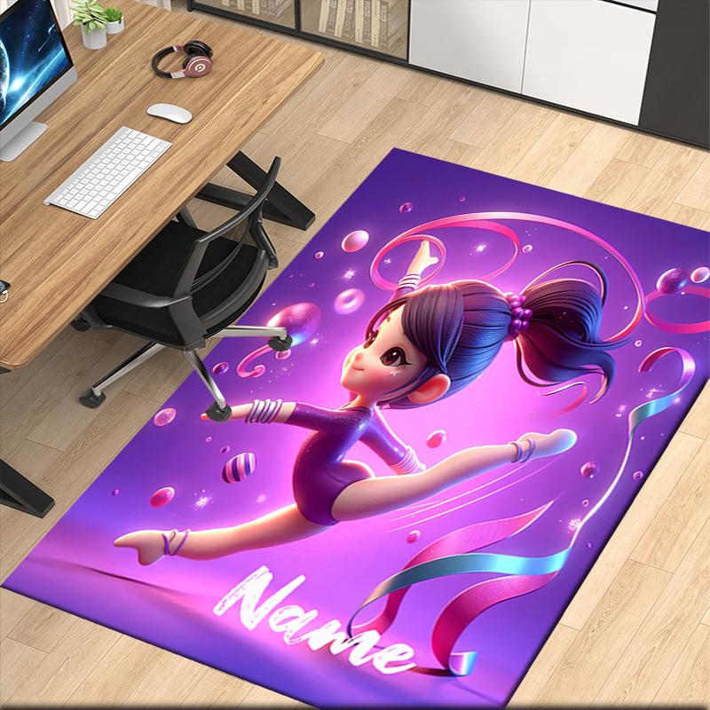 Custom Name gymnastics Printed Carpet, for Office Chair Living Room Bedroom Kitchen Room Decor Gifts.