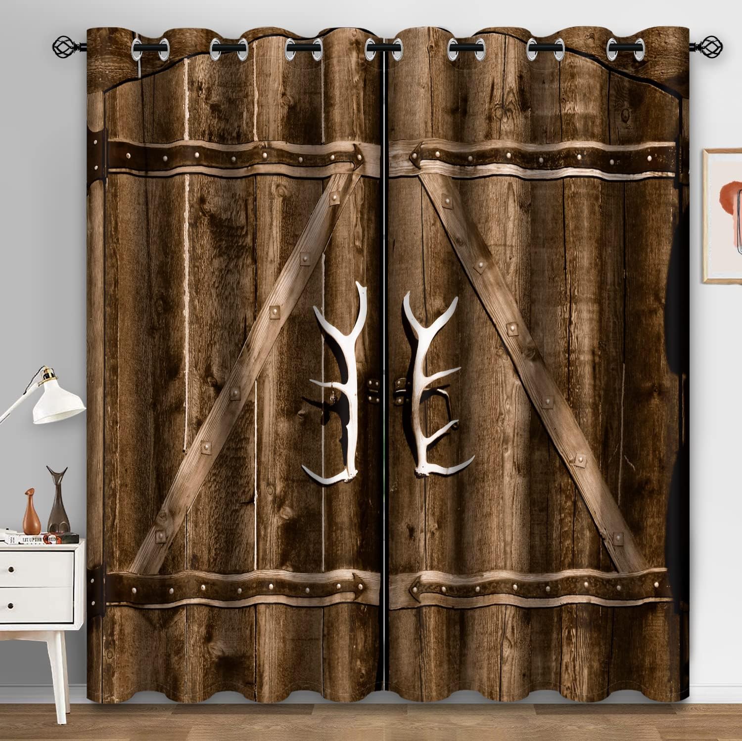 

Kitchens Cafes Bedroom Blinds Window for 2PC Draperies Western Boat Anchor Decorated Wooden Doors Featuring Pole Pocket Draperies Perfect 140W160H(CM)55x63in&Grommet Top
