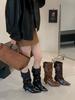 Europe, America 2025 new kitten heel pointed retro pleated sleeve stacking boots wide tube women's two wear medium tube boots