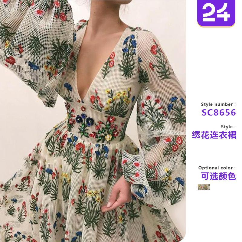 New dress Bohemian retro pattern colorful embroidered sexy loose dress