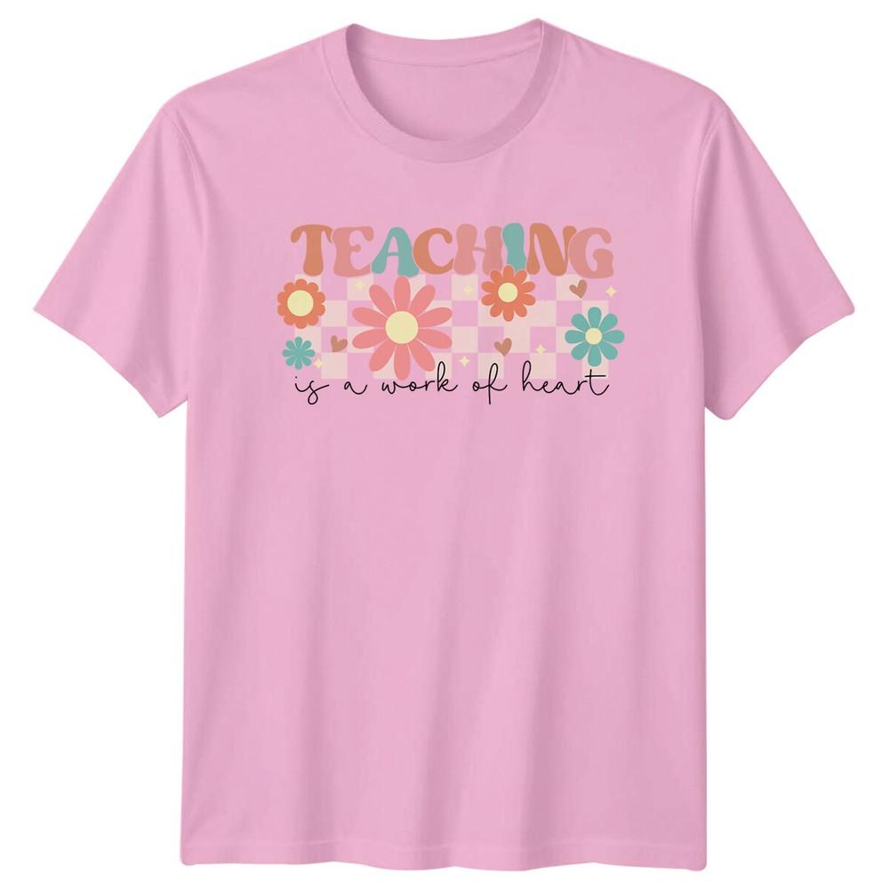 Teaching Is A Work Of Heart Teacher Floral Graphic TShirt a