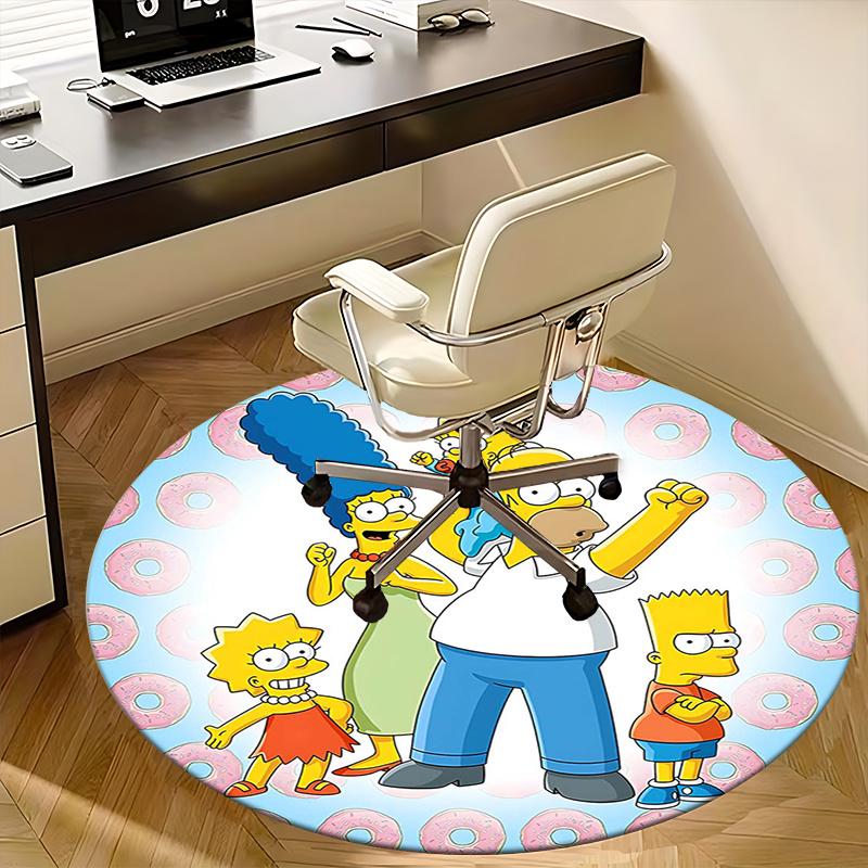 Simpsons Family,Donut Background Chair mat Round Rug Office carpet, Machine Washable, Non slip, Suitable for Living Rooms, Bedrooms