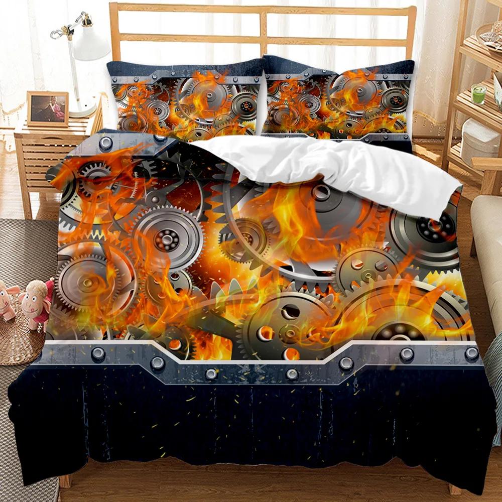 Mechanical Gear Duvet Cover Set Steampunk Style Bedding Set Clocks Polyester Comforter Cover Men Mechanical Device Bedclothes