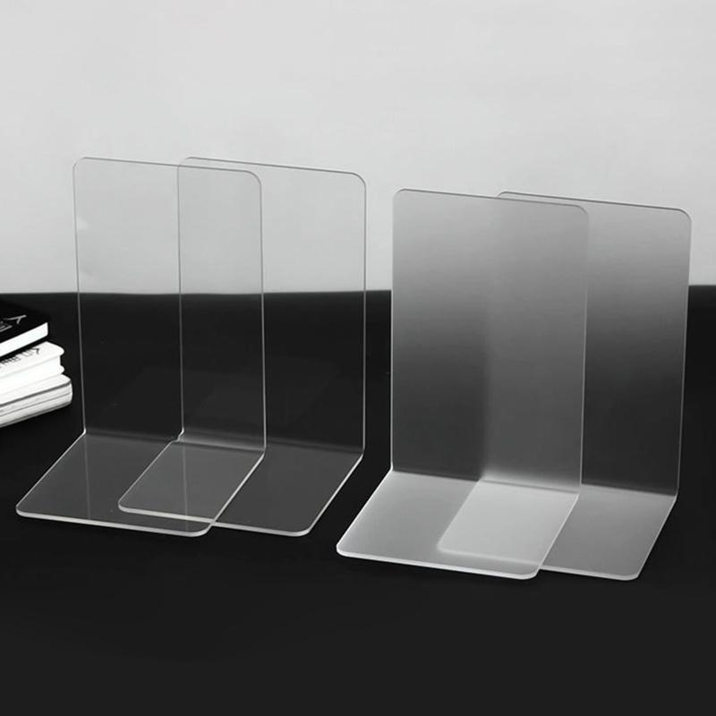 2 Pcs L-Shaped Transparent Book Ends Fall-resistant Acrylic Book Ends Clear Acrylic Bookends for Shelves Organizer