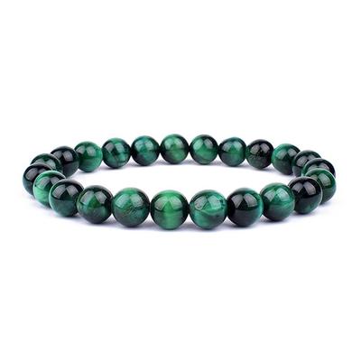 Natural Green Elastic Beaded Tiger Eye Bracelet