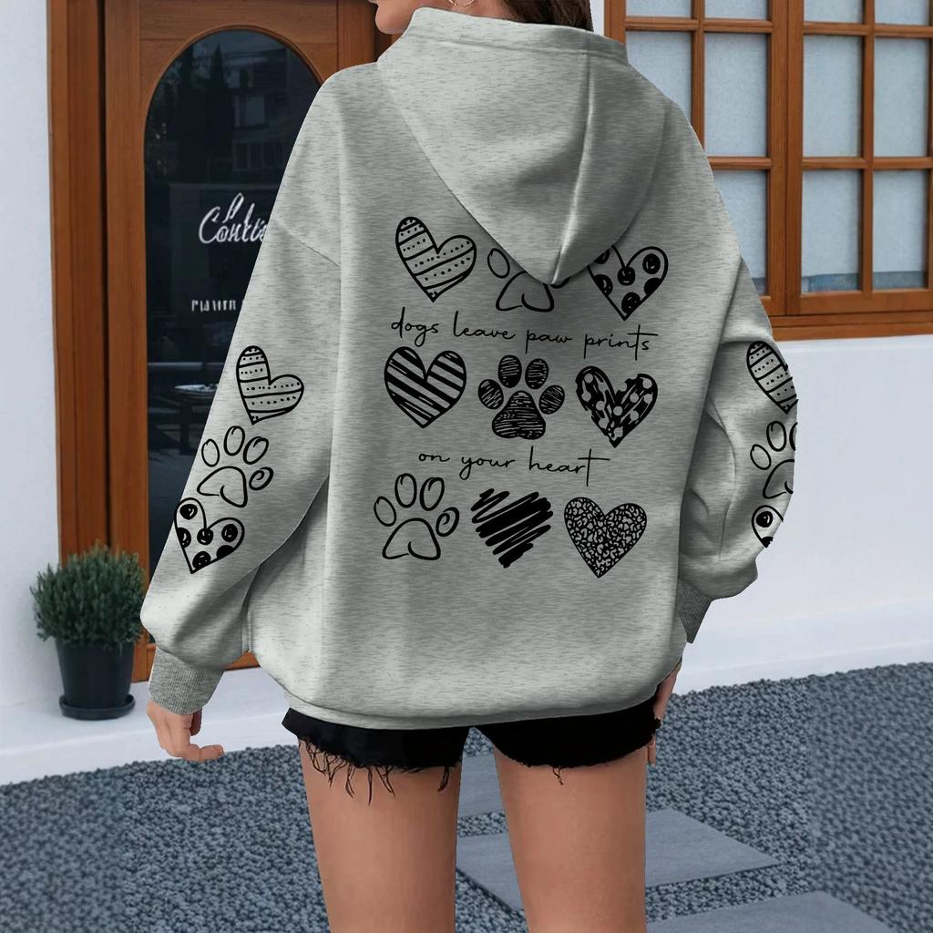 Shit shoveling officer cute pet theme stick figure love dog paw hooded sweater oversize couple shoulder coat