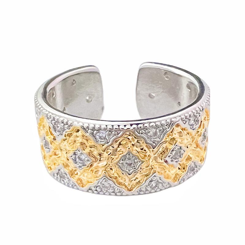 Medieval Retro Heavy Industry Inlaid Zir*****Pen Ring Brushed Light Luxury Niche High-End Court Ring Woman