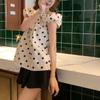French Sweet Polka Dot Blouse Summer Fashionable Puff Sleeve Women's Casual Loose Round Folds Basic Shirts