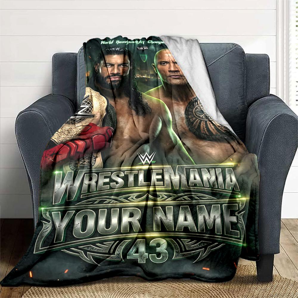 Wrestlemania Customize Text Blanket Lightweight Customizable Blanket Warmthful Decor Perfect for Livingroom Seaside Bed Chair Ideal for All Seasons