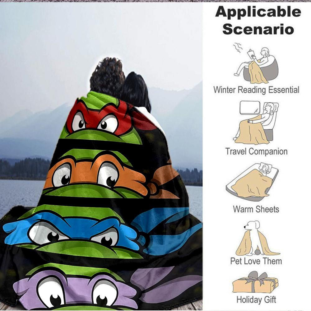 1pz Tartarughe TMNT Coperta Plaid in Flanella Stampa HD Leggera Morbida Calda Coperta per Tutte le Stagioni per Divano, Letto, Viaggio, Campeggio Lavabile in Lavatrice