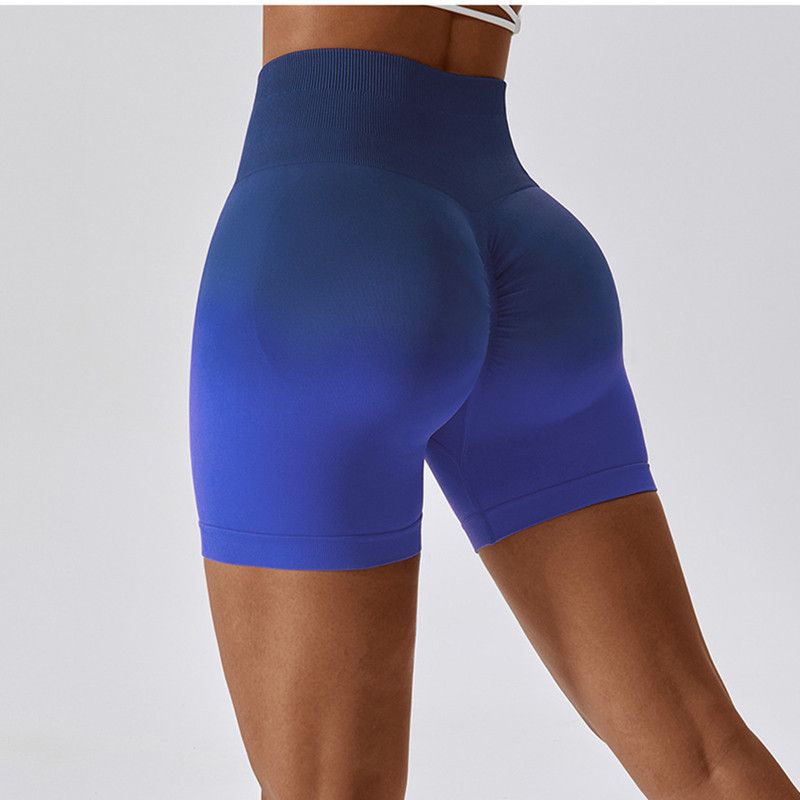 

European and American Style Gradient Color High-Waisted Peach Butt-Enhancing Sports Shorts, Fitness Pants, Butt-Lifting Yoga Pants, Running Pants Dark Blue S