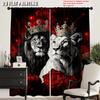 2 PCS Royal Lion and Red Rose Print Curtains, Stylish 2D Flat Digital Design, Light Filtering Fabric, Perfect Valentine's Day Li