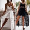 Women Beach Dress Hollow Out Lace Summer V Neck Long Dress Shorts Playsuit for Beach