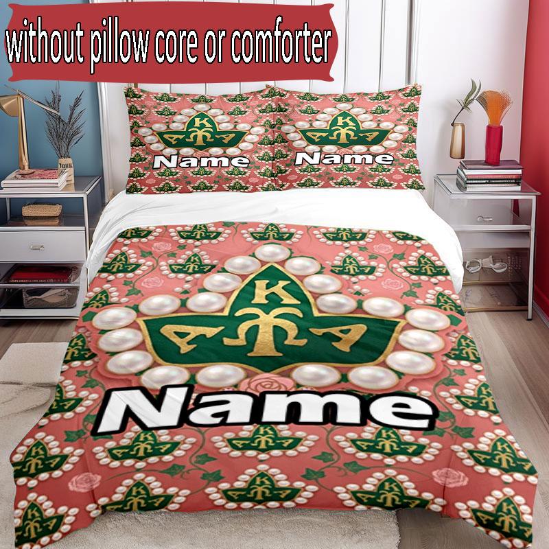 3pcs Duvet Cover Set (1*Duvet Cover + 2*Pillowcase, Without Core), Custom Name Alpha Kappa Alpha Pattern Bedding Set, Home Bedroom Decor Gift