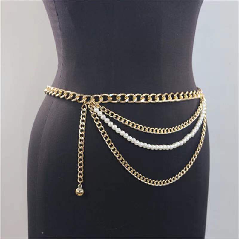 European and American Jewelry Waist Chain for Women Fashion Simple Multi-layer Pearl Chains with Skirt Decoration