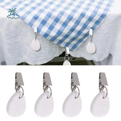 4PCS Windproof Marble Teardrop Tablecloth Weights Decorative With Metal Clips Marble Tablecloth Clip Natural Materials