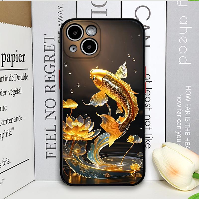 Luxuriöse goldene Koi-Fisch-Muster-Stoßfeste Handyhülle für iPhone 17 16 Pro Max 15 14 13 12 11 XS MAX X XR 7 8 Plus Rückabdeckung
