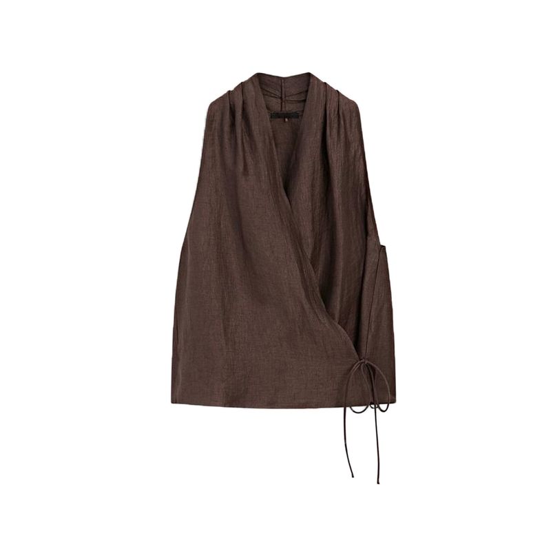 MD Summer Women's Clothing Minimalistic Temperamental Old Money Style Vacation Style V-neck Halter Sleeveless Short Shirt Tops 5124533