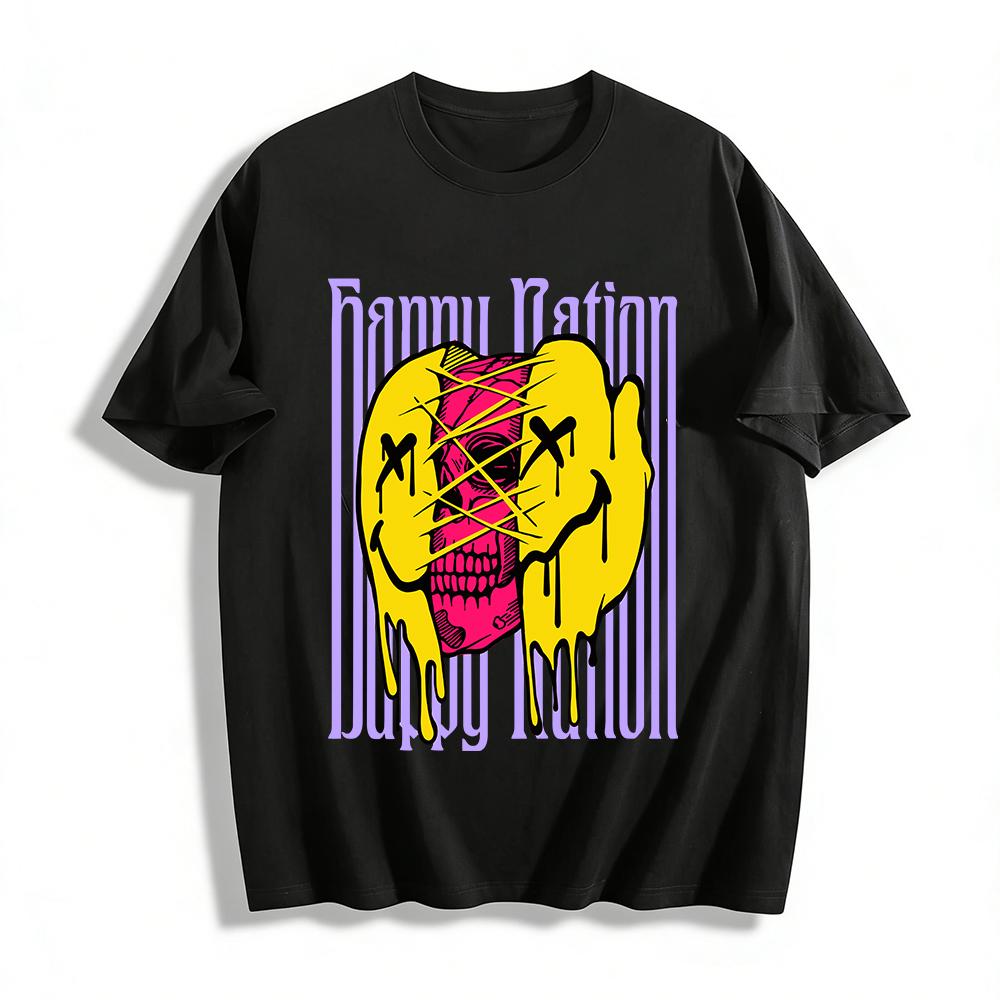 Dark Style Melting Smiley Skull Print Trendy Casual Short Sleeve T-Shirt Pure cotton T-shirt XXS