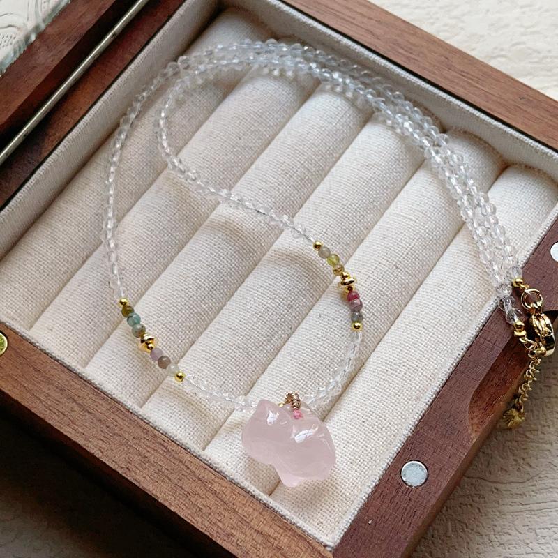 

Cute Cat, Natural, Pink Crystal, Amethyst, Citrine Kitten Pendant, Tourmaline, Necklace