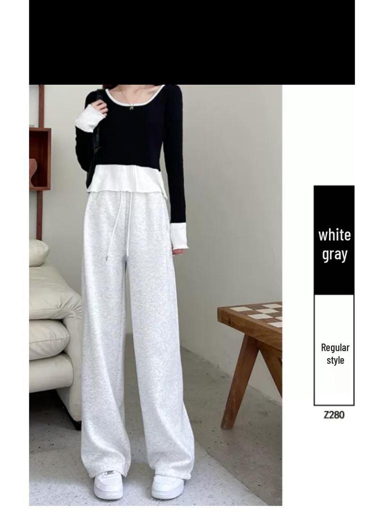 Women's Black Wide-Leg Sweatpants: 2026 New Loose, Lazy Style, Petite, Casual American Fashion
