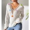 Women's Loose Casual Lace V Neck Long Sleeved Knitted Pullover Sweater Top Sweater Top