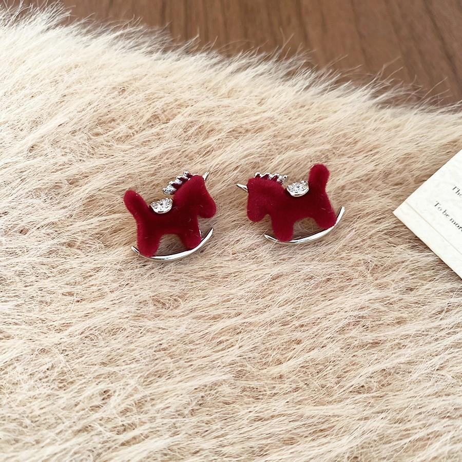 K Real Gold Electroplated Zircon Round Pony Stud Earrings New Chinese Retro Natal Year Earrings Light Luxury Niche Earrings