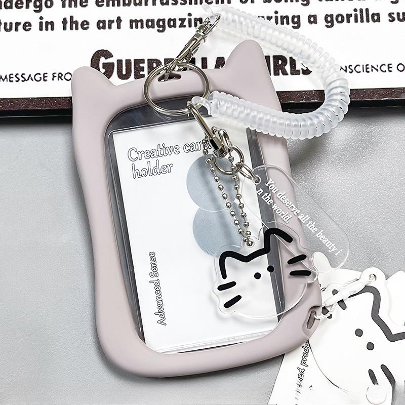 Kawaii Cat Transparent Acrylic Luxurious Photocard Holder Kpop Idol Card Protector Creative Bag Pendant Campus ID Storage Bags