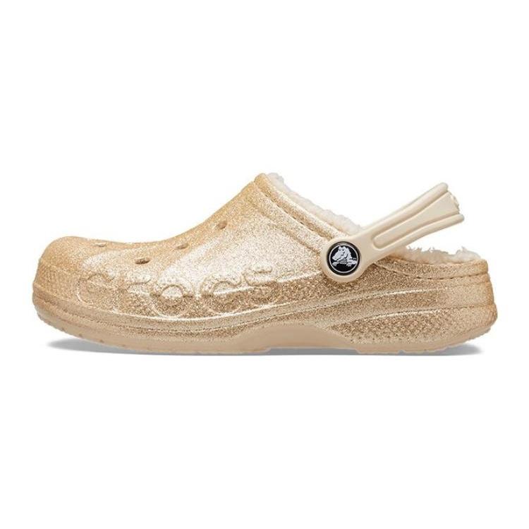(GS) Crocs Baya Lined Glitter Clogs Gold Kids 207656-11S EU 33-34