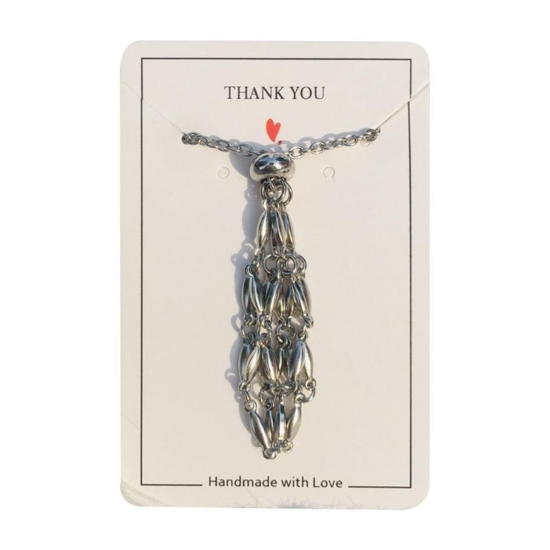 A52E Trendy Metal Bamboo Necklace Hand Woven Mesh Pocket Pendant Neckchain Ornament