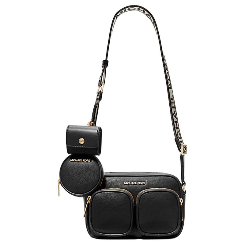 MICHAEL KORS Jet Set Gold Hardware Zipper Closure Leather Crossbody Shoulder Bag Women s Black чёрный