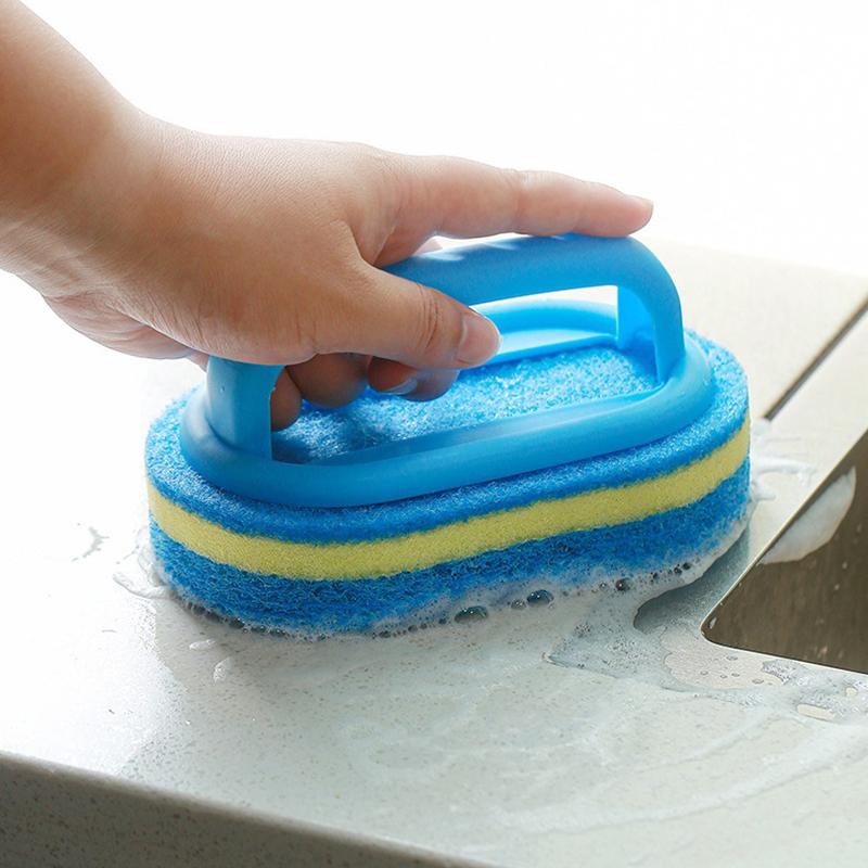Cleaning Brush with Handle Kitchen Sponge Wipe Thickening Bathroom Tile Cleaning Sponge Household Stain Removal Clean Tools