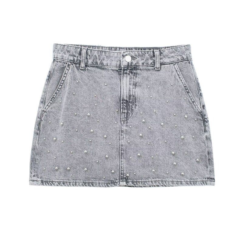 Fashion Style 2024 Spring New Women's Artificial Pearl Denim Jacket Coat High Waist Skirt 5862065 802