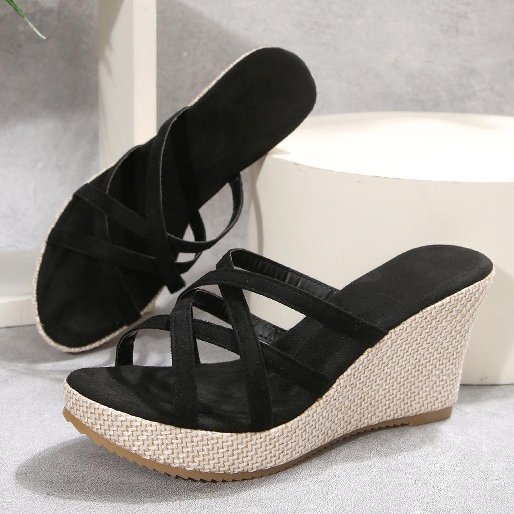 Summer Black New Wedge Casual Waterproof Platform Slippers Thick Sole High Heel Sandals Women Zapatos Mujer