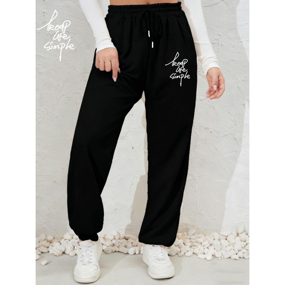 

Keep Life Simple Printing Sweatpants Womens Basics Jogger Pants Pocket Warm Fleece Loose Trousers Autumn Winter Woman 2XL