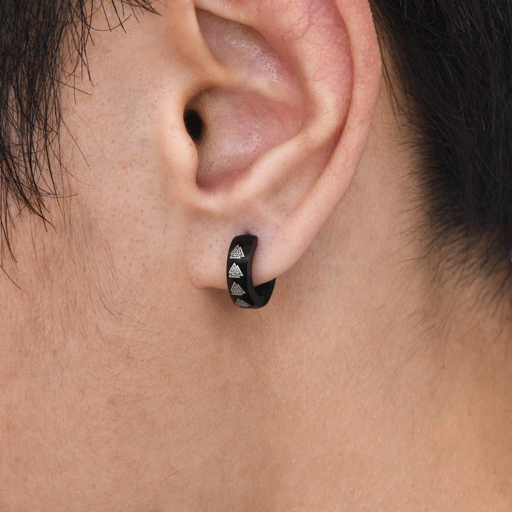 Black Viking Thors Hammer Earrings for Men Boys, Waterproof Stainless Steel Hoop Huggie Earring Jewelry, brincos masculinos