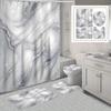 1/4 Stück Weißer Marmor Wasserdichter Duschvorhang Set Dekoratives Badezimmer-Set Rutschfester Teppich Toilettendeckel Badematte Und 12 Haken