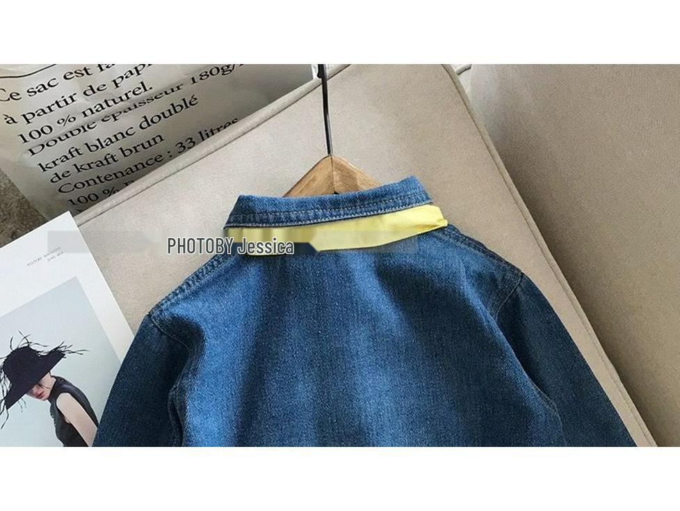 Korean Style Ruffle Denim Skirt Dress for Girls - Spring & Autumn Long Sleeve Trend