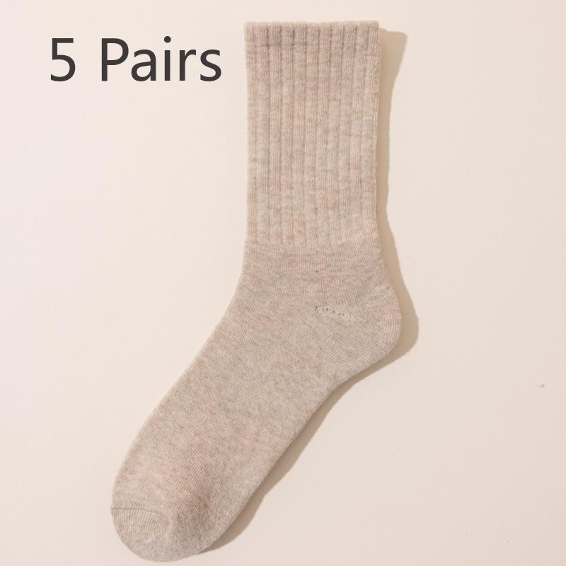 5 Pairs of Women's Autumn and Winter Padded and Thickened Warm Loop Mid Calf Socks