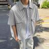 Lapel Incerun Men Oversized Neck Short Sleeve Striped Splicing Casual Summer Shirts