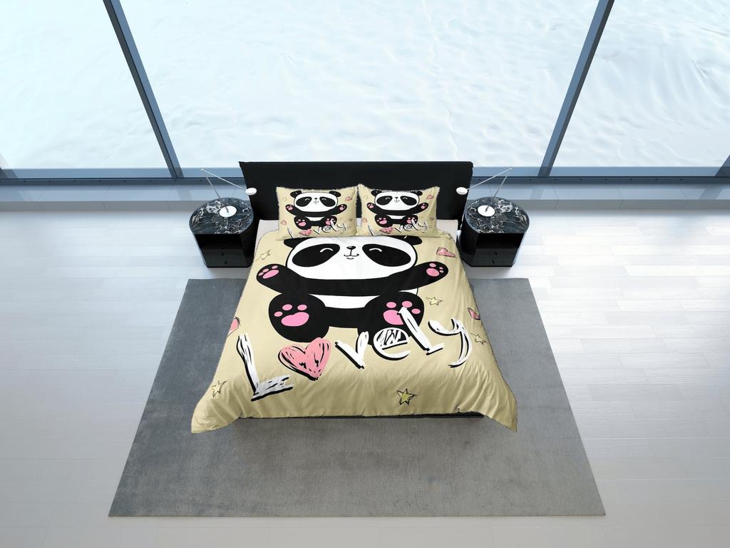 Panda Duvet Cover Set, Kids Dorm Bedding, Nursery Decor, Animal Bedding Set, Toddler Bedding, Panda Lover Gift, Custom Size Quilt Cover