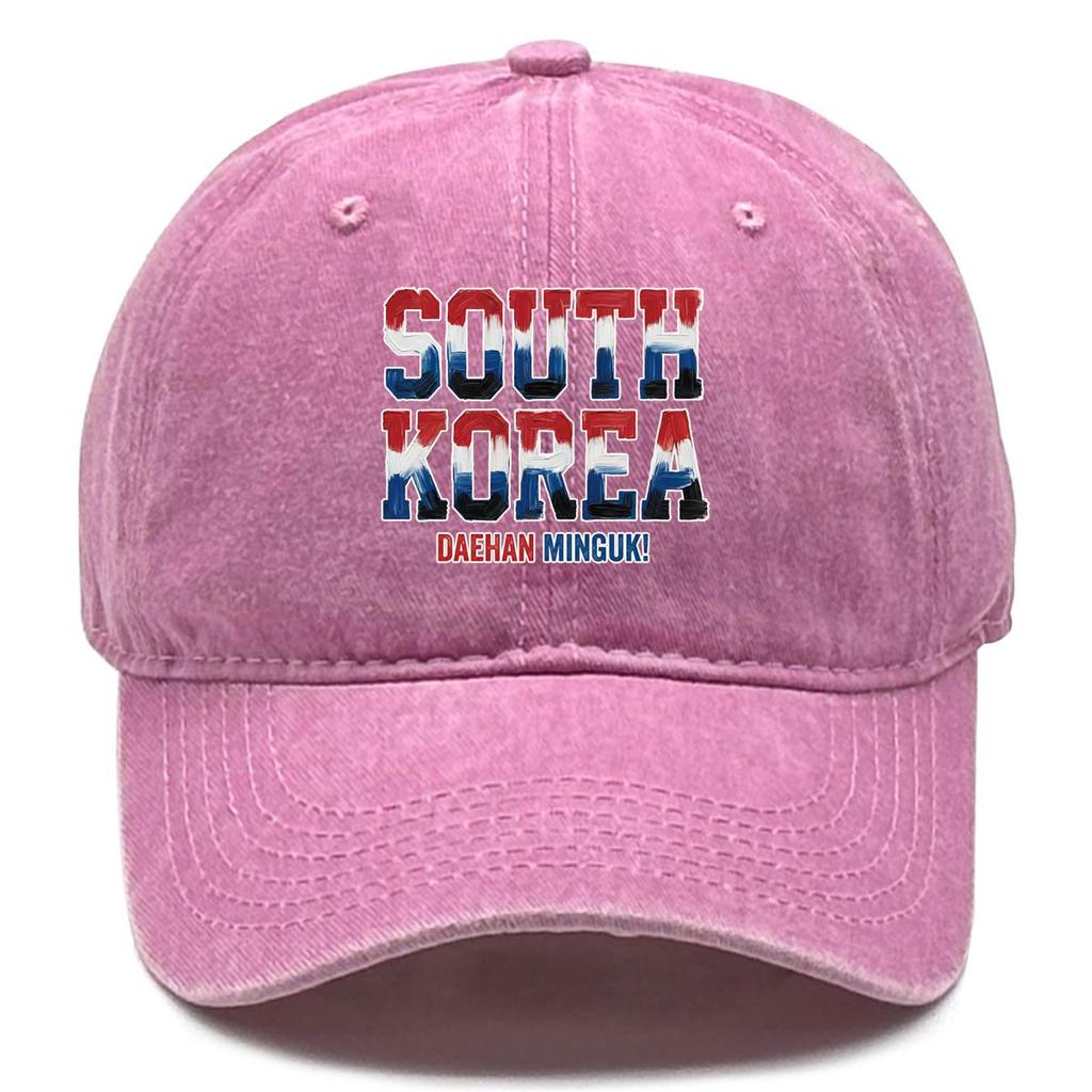 "SOUTH KOREA" "DAEHAN MINGUK" Flag Printed Sun Hat , Adjustable Snapback Baseball Cap Curved Brim Unisex Stylish Slouchy Dad Hat