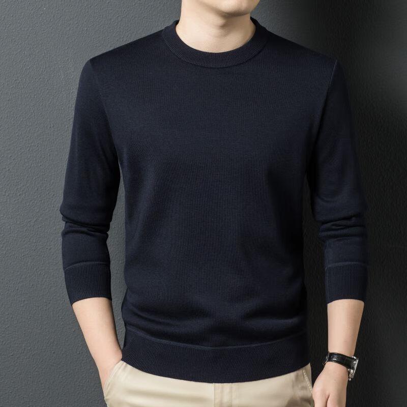 FENGXUN Men's Round Neck Solid Knit Sweater FXT5168