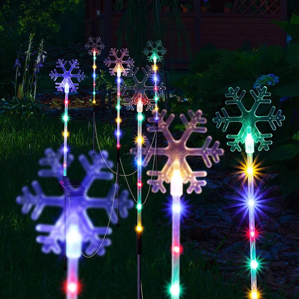 Solar Powered Xmas Tree Lights LED Light Snowflake Stake Light Last Up 8H IP65 Waterproof for Christmas Patio Pathway Courtyard